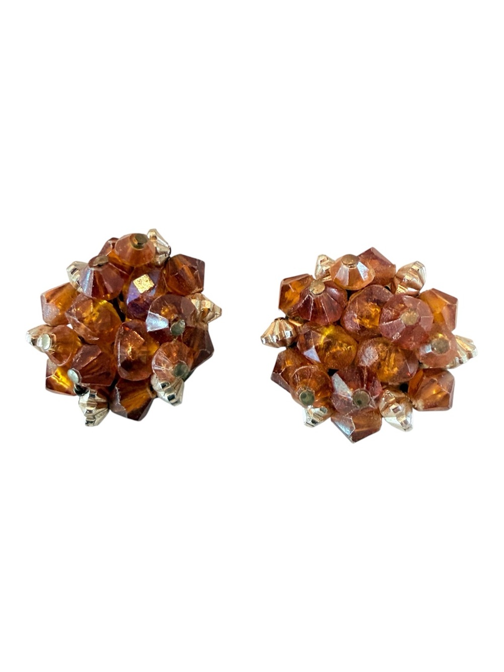 1950’s Cluster Clip On Earrings in Iridescent Brown, Signed West Germany